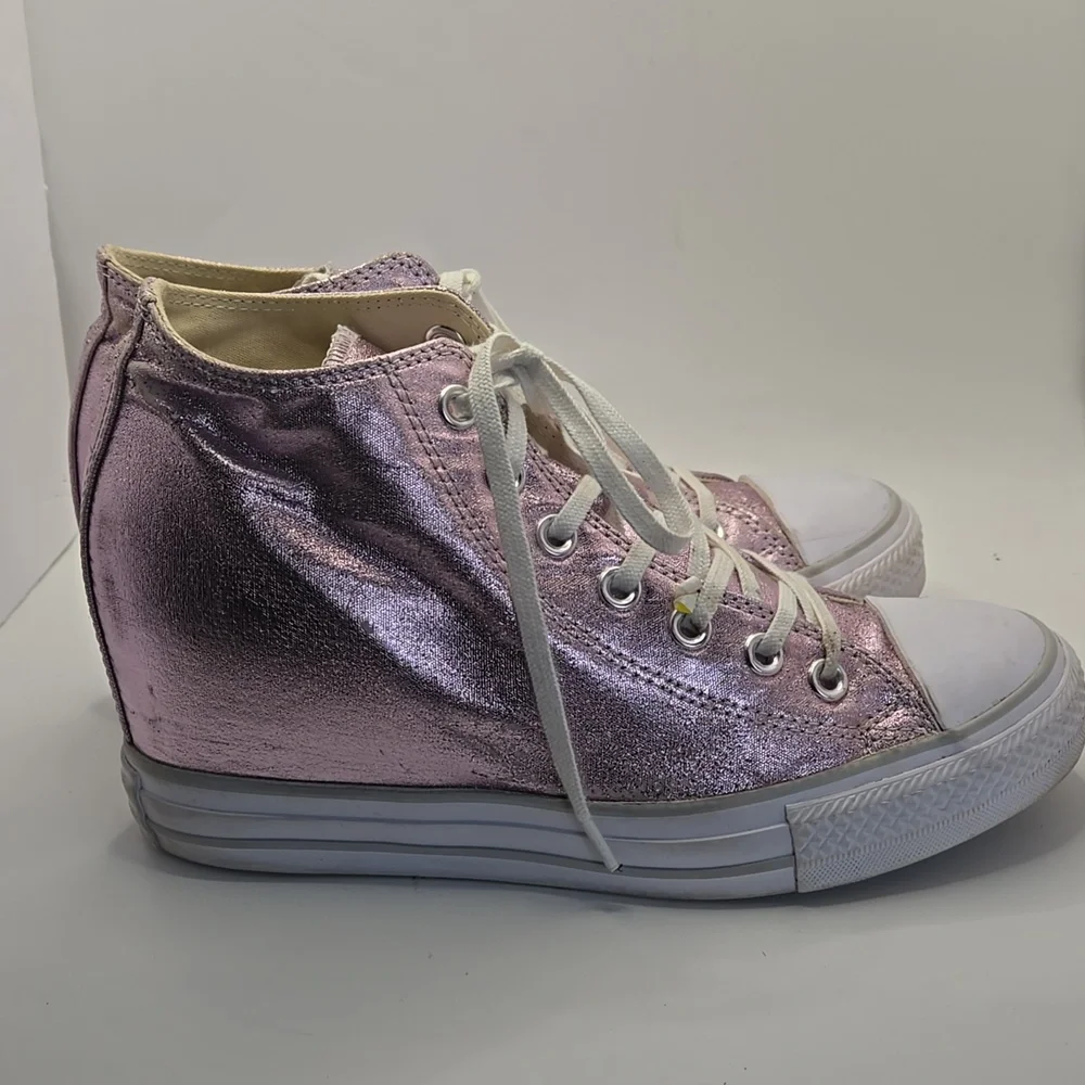 Converse AllStar Lux Mid Hidden Hi Top Wedge Heel Sneakers Metallic Fuschia Sz 9